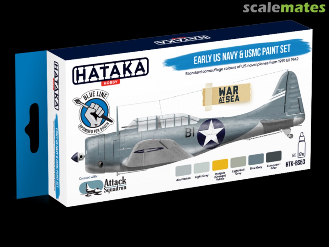 Boxart Early US Navy & USMC paint set HTK-BS53 Hataka Hobby Blue Line Boxart Early US Navy & USMC paint set HTK-BS53 Hataka Hobby Blue Line