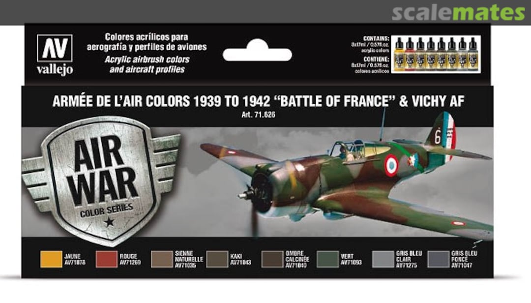 Boxart Armée de l’Air colors 1939 to 1942 “Battle of France” & Vich 71.626 Vallejo Model Air