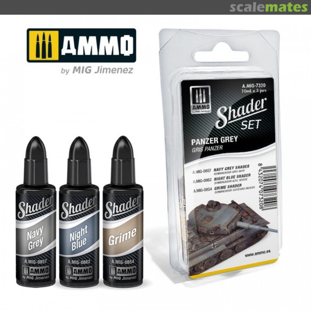 Boxart SHADER Set Panzer Grey A.MIG-7320 Ammo by Mig Jimenez