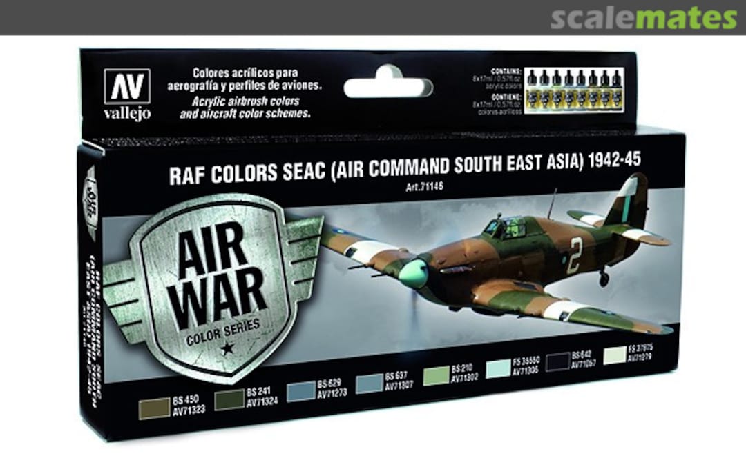 Boxart RAF Colors SEAC (Air Command South East Asia) 1942-1945 Set 71.146 Vallejo Model Air Boxart RAF Colors SEAC (Air Command South East Asia) 1942-1945 Set 71.146 Vallejo Model Air