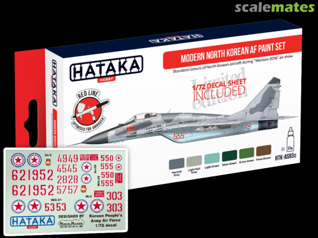 Boxart Modern North Korean AF paint set (Lim.Ed. with 1/72 decals) HTK-AS93D Hataka Hobby Red Line