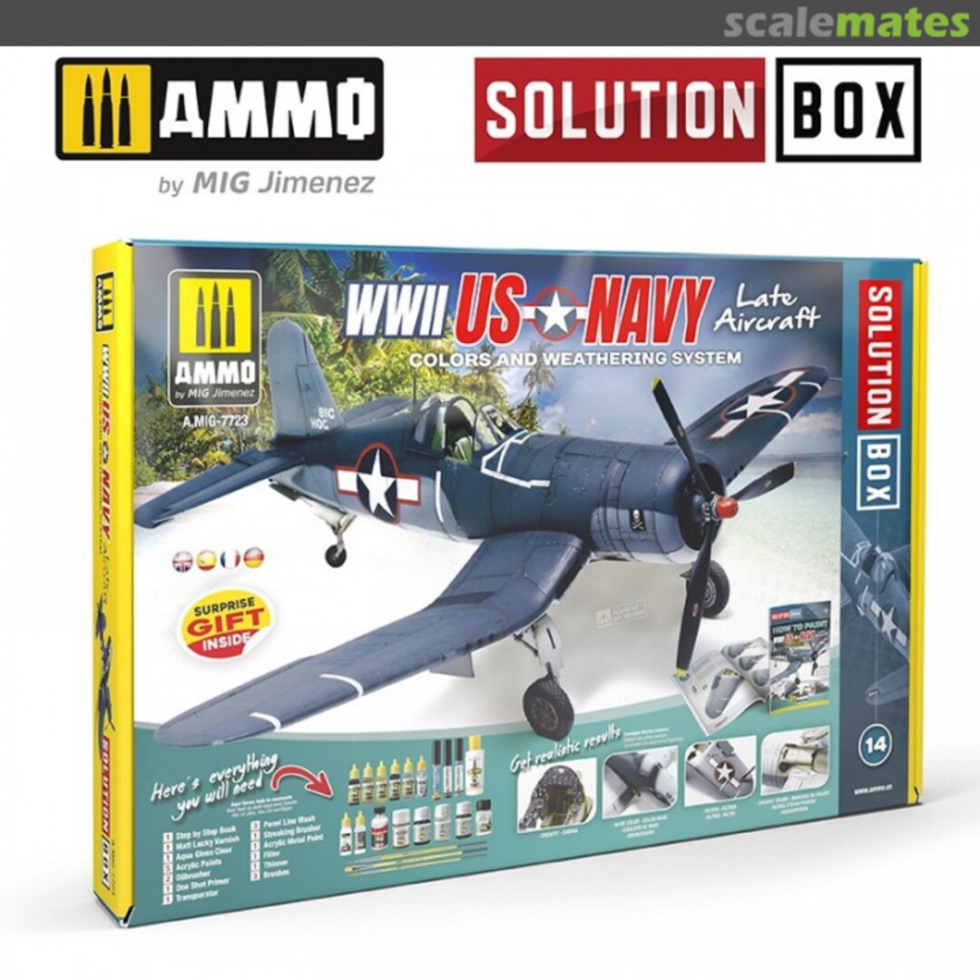 Boxart SOLUTION BOX 14 - US Navy WWII Late A.MIG-7723 Ammo by Mig Jimenez Boxart SOLUTION BOX 14 - US Navy WWII Late A.MIG-7723 Ammo by Mig Jimenez
