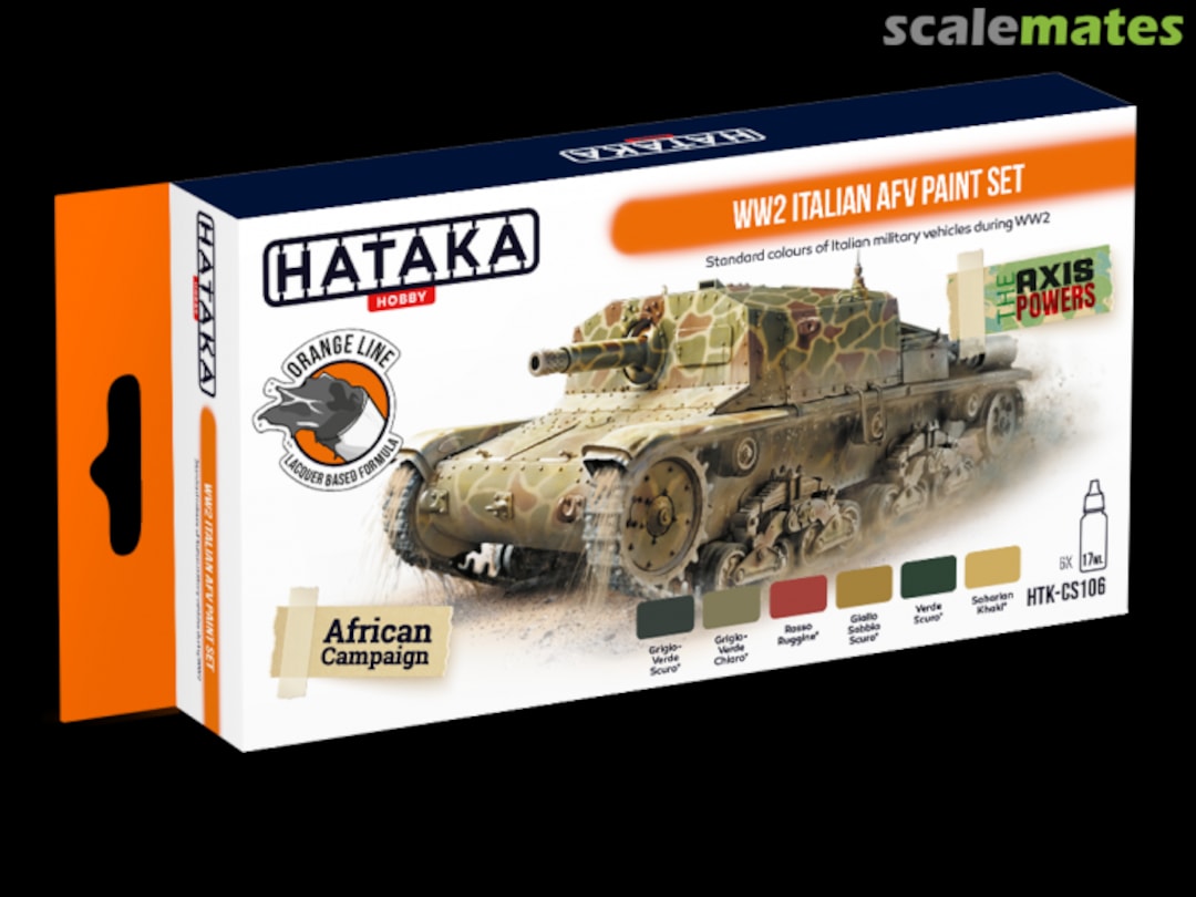 Boxart WW2 Italian AFV paint set HTK-CS106 Hataka Hobby Orange Line Boxart WW2 Italian AFV paint set HTK-CS106 Hataka Hobby Orange Line