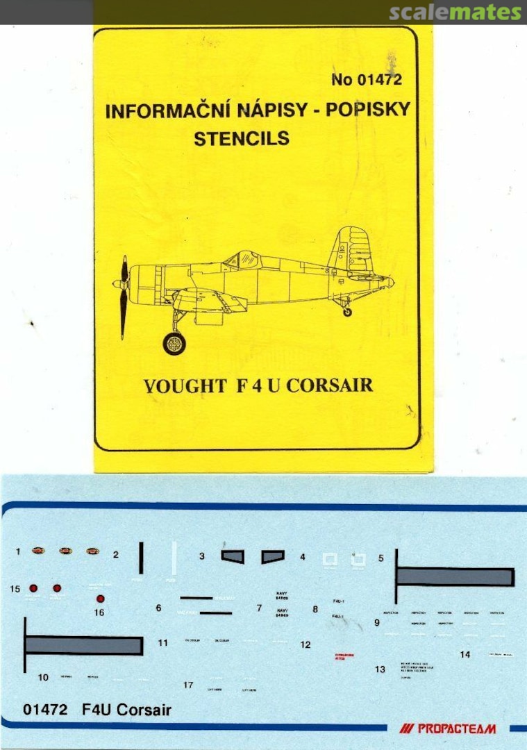 Boxart Vought F4U Corsair Stencils 01472 Propagteam Boxart Vought F4U Corsair Stencils 01472 Propagteam