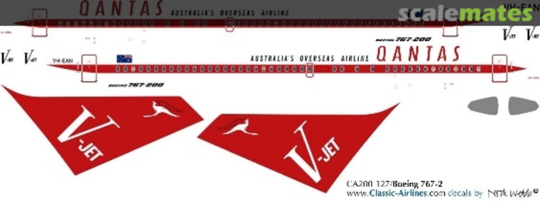 Boxart Qantas 'V-Jet' Retro 767-2 CA200-127 Classic Airlines Boxart Qantas 'V-Jet' Retro 767-2 CA200-127 Classic Airlines