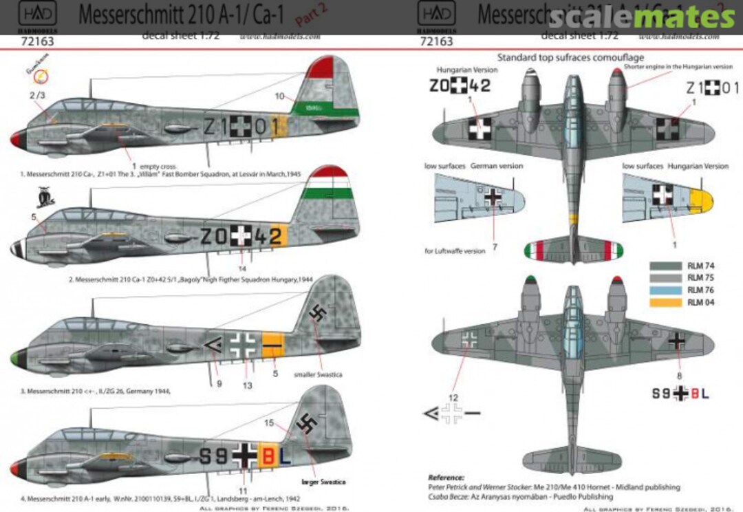 Boxart Decal for Messerschmitt 210 A-1/Ca-1. Part 2 72163 HADmodels 