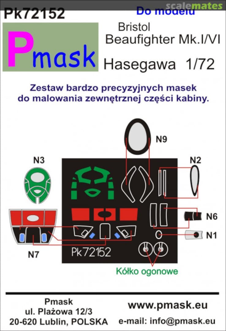 Boxart Maski do kabin Bristol Beaufighter Mk.I/VI (Hasegawa) PK72152 Pmask Boxart Maski do kabin Bristol Beaufighter Mk.I/VI (Hasegawa) PK72152 Pmask