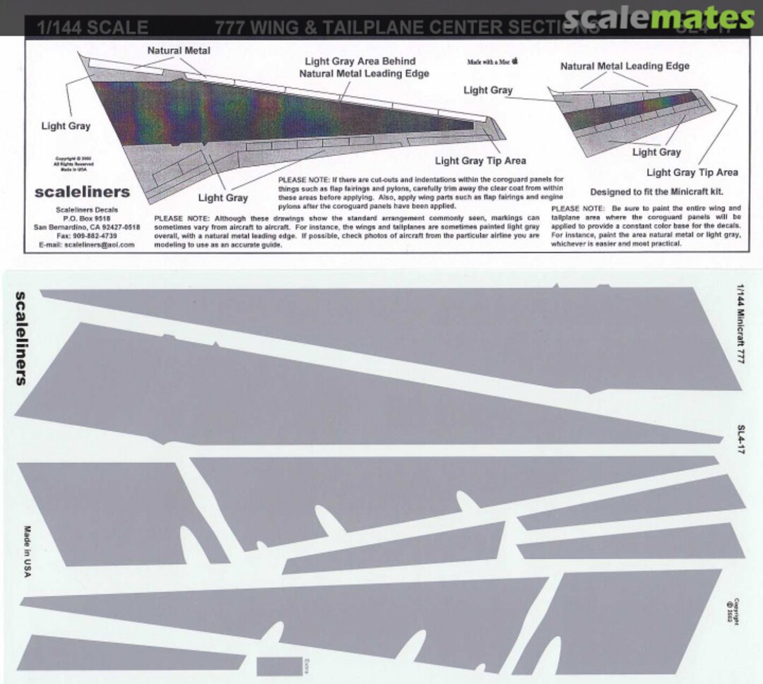 Boxart 777 Wing & Tailplane Centre Sections SL4-17 Scaleliners Decals Boxart 777 Wing & Tailplane Centre Sections SL4-17 Scaleliners Decals