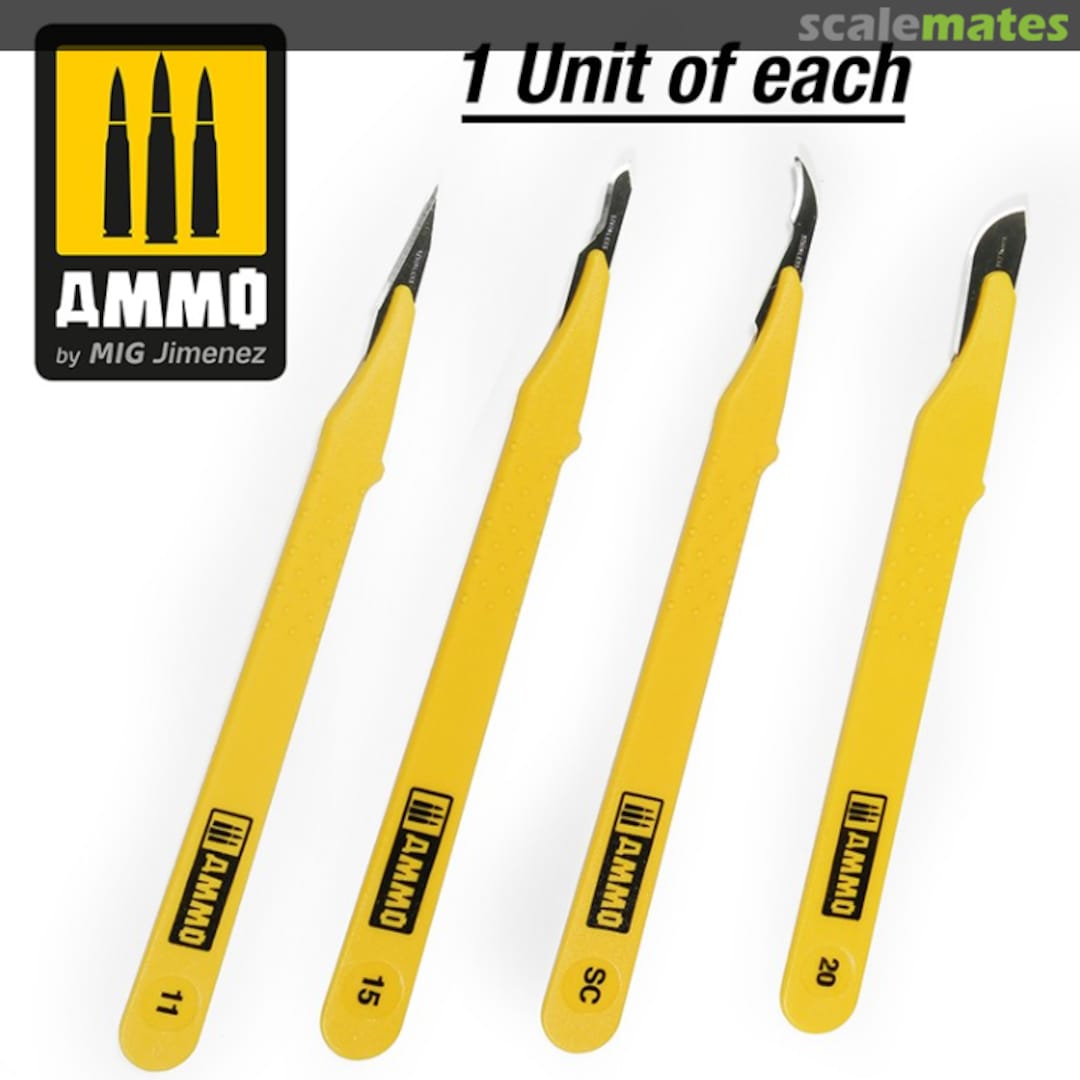 Boxart Standard Blade Set – 4 pcs. (1 Standard Blade Straight + 1 Blade Curved + 1 Blade Ripper + 1 Blade C A.MIG-8696 Ammo by Mig Jimenez