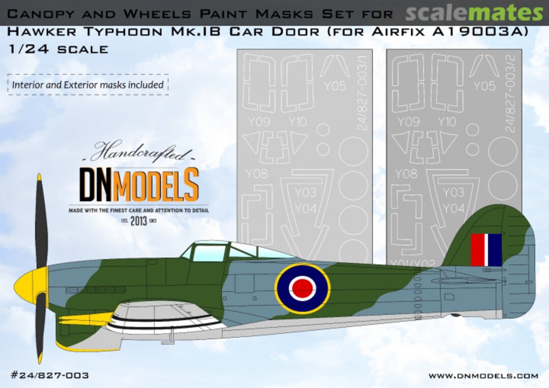 Boxart Typhoon Mk.Ib /Car Door/ Canopy and Wheels Paint Mask Set – Interior and Exterior 24/827-003 DN Models