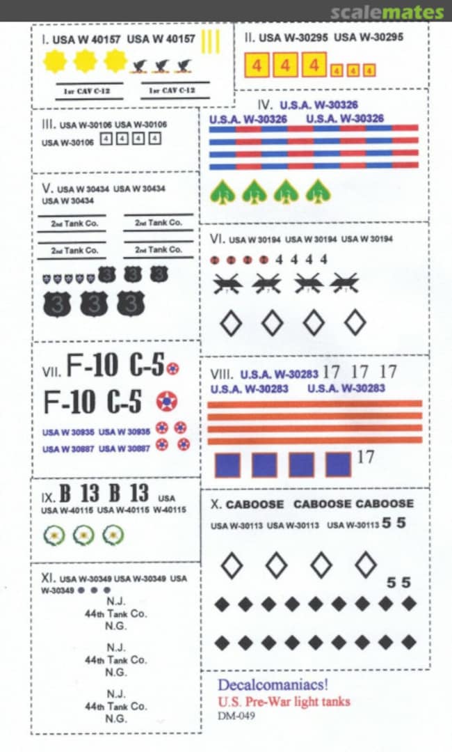 Boxart U.S. Pre-War Light Tanks DM-049 Decalcomaniacs!