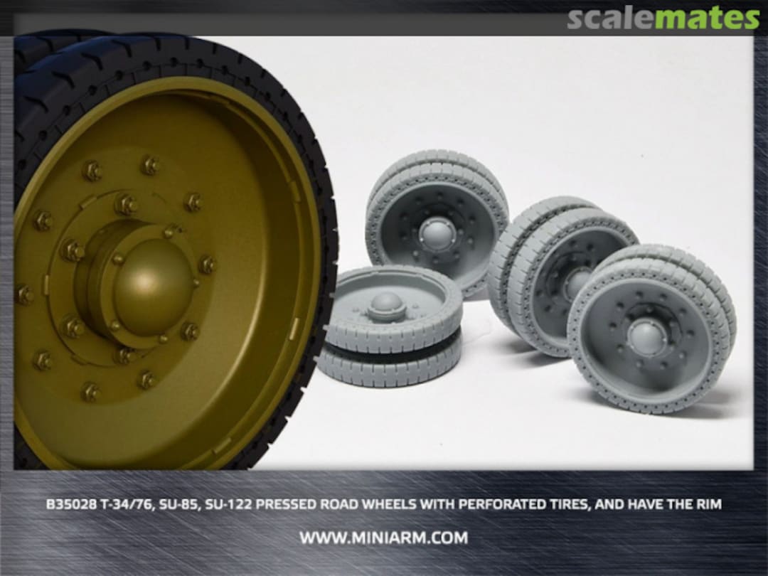 Boxart T-34 Pressed Wheels w/Perforated Tires & Rims B35028 Miniarm Boxart T-34 Pressed Wheels w/Perforated Tires & Rims B35028 Miniarm