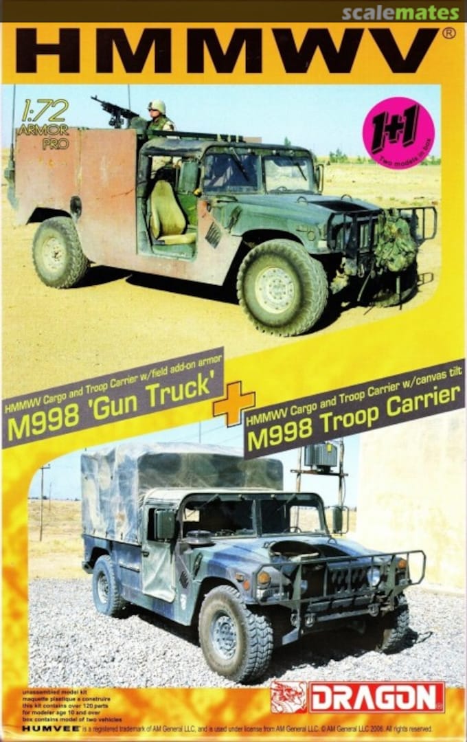 Boxart M998 'Gun Truck' w/Field Add-On Armor + M998 Troop Carrier w/Canvas Tilt 7309 Dragon