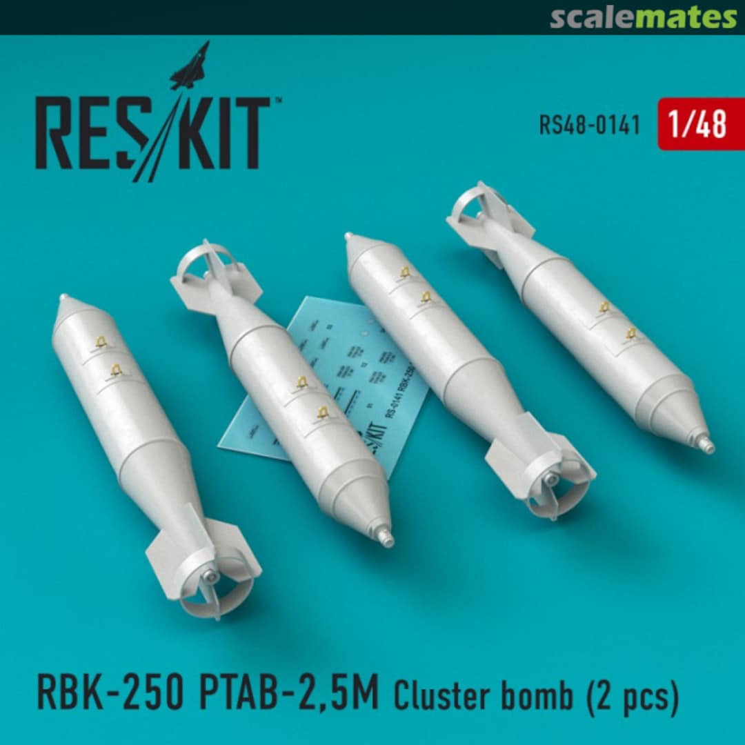 Boxart RBK-250 PTAB-2,5M Cluster bomb for Su-7/17/22/24/25/34, MiG-21/27 (4 pcs) RS48-0141 ResKit Boxart RBK-250 PTAB-2,5M Cluster bomb for Su-7/17/22/24/25/34, MiG-21/27 (4 pcs) RS48-0141 ResKit