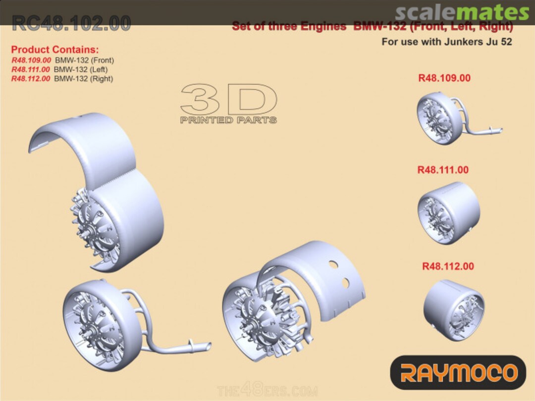 Boxart Set of three engines BMW-132 (Front, Left, Right) RC48.102.00 Raymoco