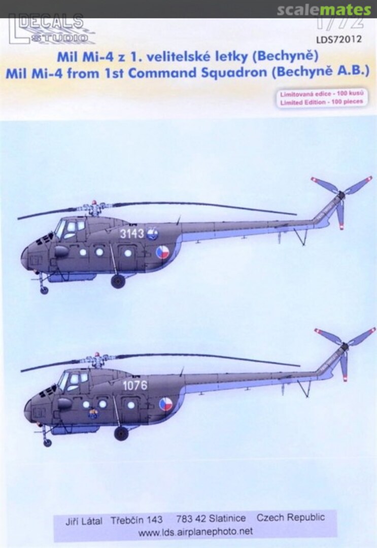 Boxart Mil Mi-4 from 1st Command Squadron (CZ) LDS 72012 L Decals Studio Boxart Mil Mi-4 from 1st Command Squadron (CZ) LDS 72012 L Decals Studio