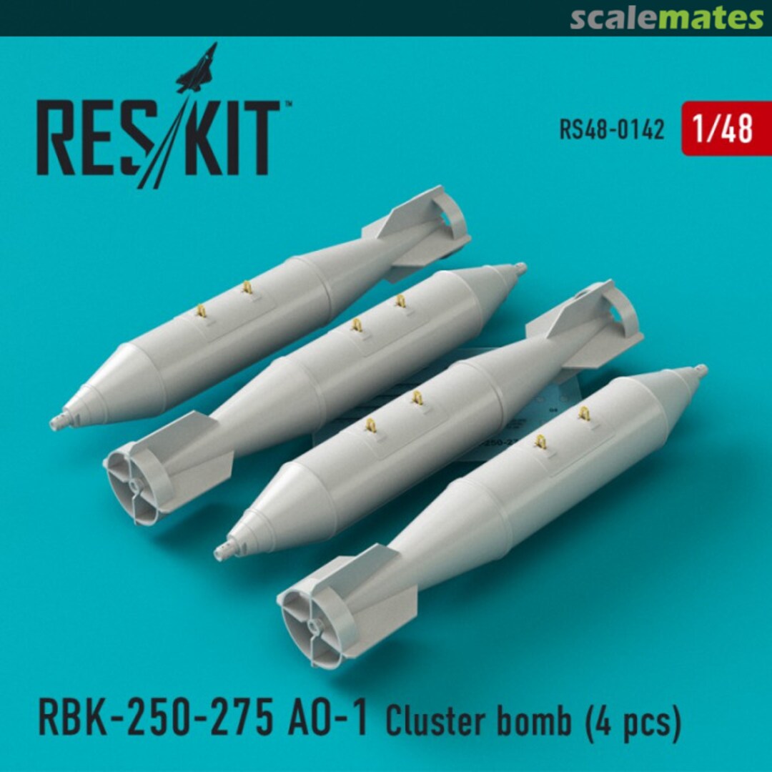 Boxart RBK-250-275 AO-1 Cluster bomb for Su-7/17/22/24/25/34, MiG-21/27 (4 pcs) RS48-0142 ResKit Boxart RBK-250-275 AO-1 Cluster bomb for Su-7/17/22/24/25/34, MiG-21/27 (4 pcs) RS48-0142 ResKit
