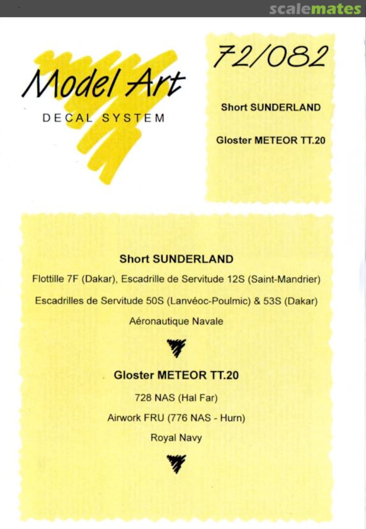 Contents Short Sunderland/Gloster Meteor TT.20 72/082 Model Art Decal System Contents Short Sunderland/Gloster Meteor TT.20 72/082 Model Art Decal System