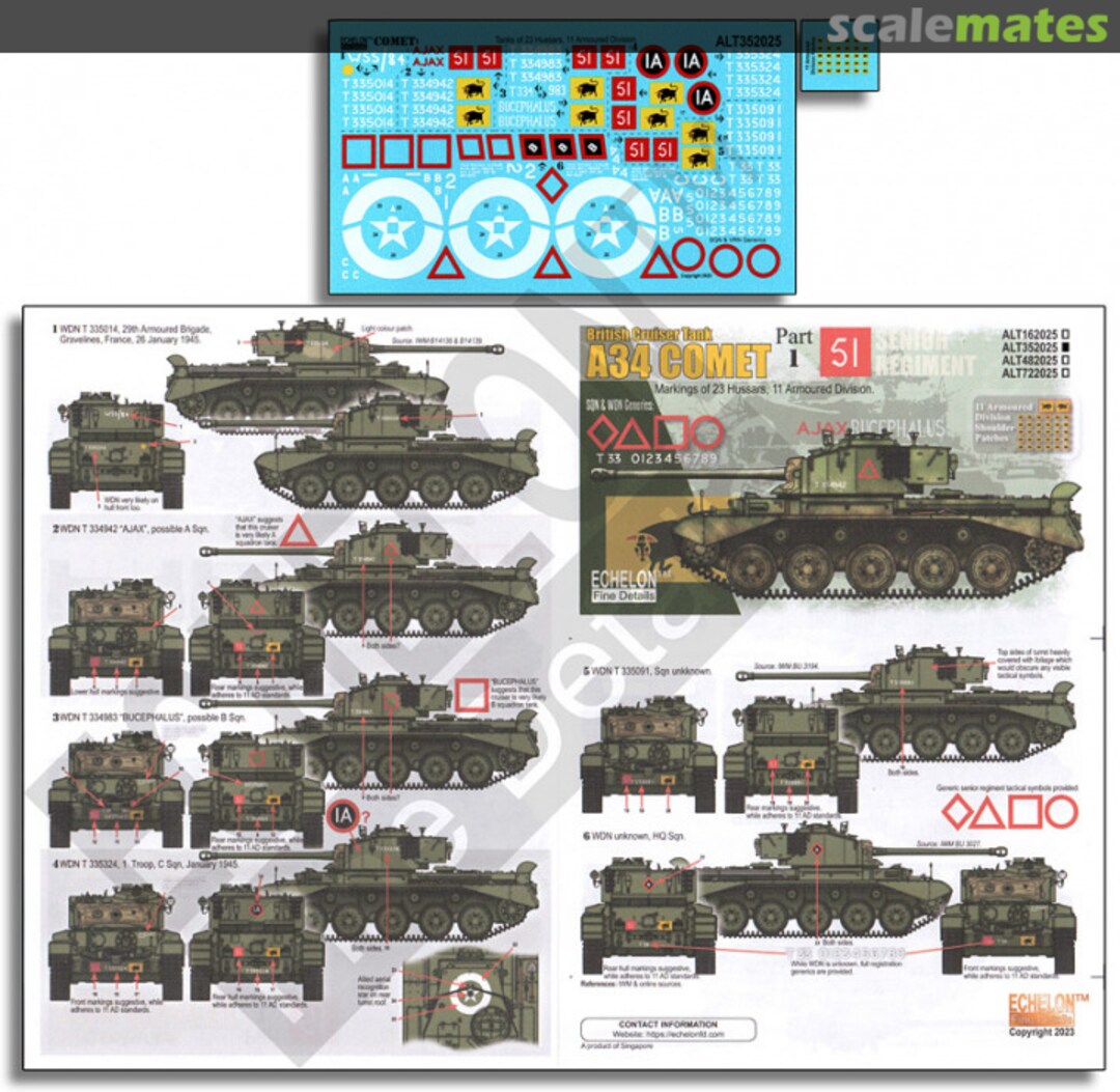 Boxart A34 Comets of 23 Hussars, 11 Armoured Division ALT352025 Echelon Fine Details Boxart A34 Comets of 23 Hussars, 11 Armoured Division ALT352025 Echelon Fine Details