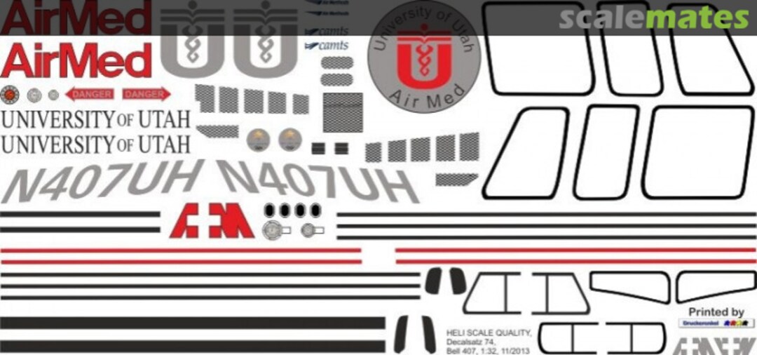 Boxart Bell 407 - University of Utah Air Med - N407UH Decal 74 Heli Scale Quality Boxart Bell 407 - University of Utah Air Med - N407UH Decal 74 Heli Scale Quality