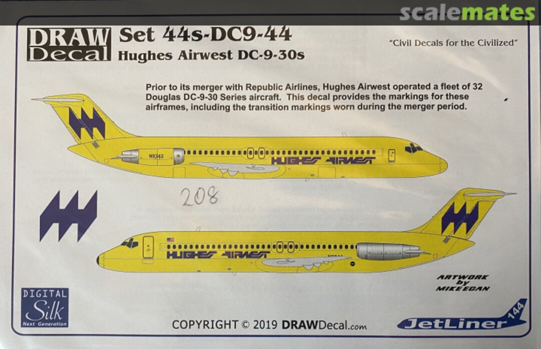 Boxart Hughes Airwest DC-9-30s 44s-DC9-44 Draw Decal Boxart Hughes Airwest DC-9-30s 44s-DC9-44 Draw Decal