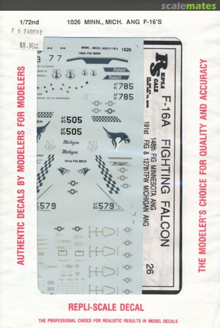 Boxart Minn., Mich. ANG F-16A's 1026 Repli-scale Boxart Minn., Mich. ANG F-16A's 1026 Repli-scale