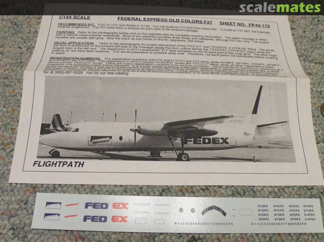 Boxart Fokker F-27 Federal Express (FEDEX) old colors FP44-179 Flightpath Decals Boxart Fokker F-27 Federal Express (FEDEX) old colors FP44-179 Flightpath Decals