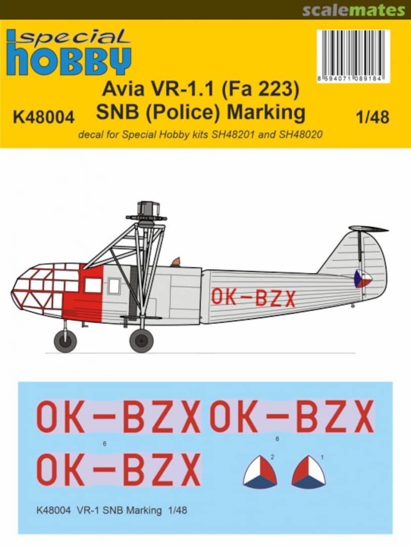 Boxart VR-1 SNB Marking Decal K48004 Special Hobby Boxart VR-1 SNB Marking Decal K48004 Special Hobby