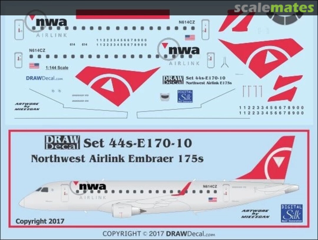 Boxart Northwest Airlink Embraer 175s 44-E170-10 Draw Decal