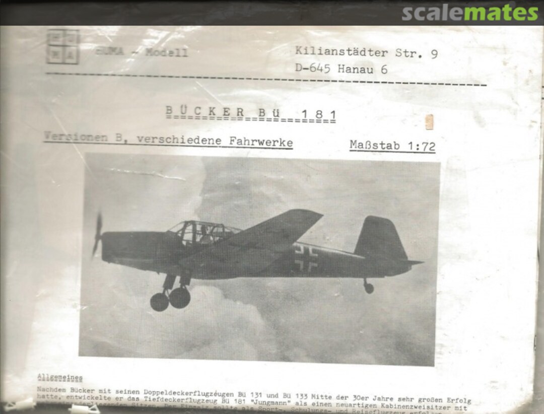 Boxart Bucker Bu 181 181 Huma Modell Boxart Bucker Bu 181 181 Huma Modell