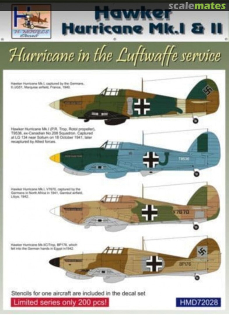 Boxart Hurricane in Luftwaffe service HMD72028 H-Models Decals Boxart Hurricane in Luftwaffe service HMD72028 H-Models Decals