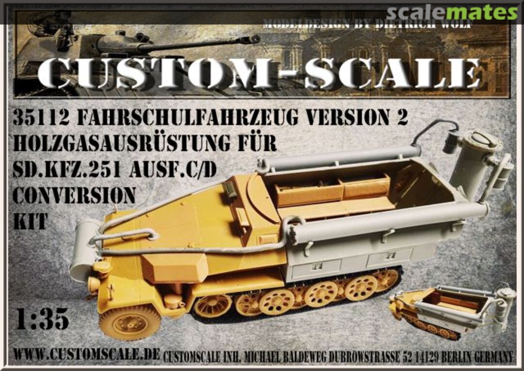 Boxart Fahrschulfahrzeug Version 2 Holzgasausrüstung für Sd.Kfz.251 Ausf. C/D Conversion Kit 35112 Custom-Scale Boxart Fahrschulfahrzeug Version 2 Holzgasausrüstung für Sd.Kfz.251 Ausf. C/D Conversion Kit 35112 Custom-Scale