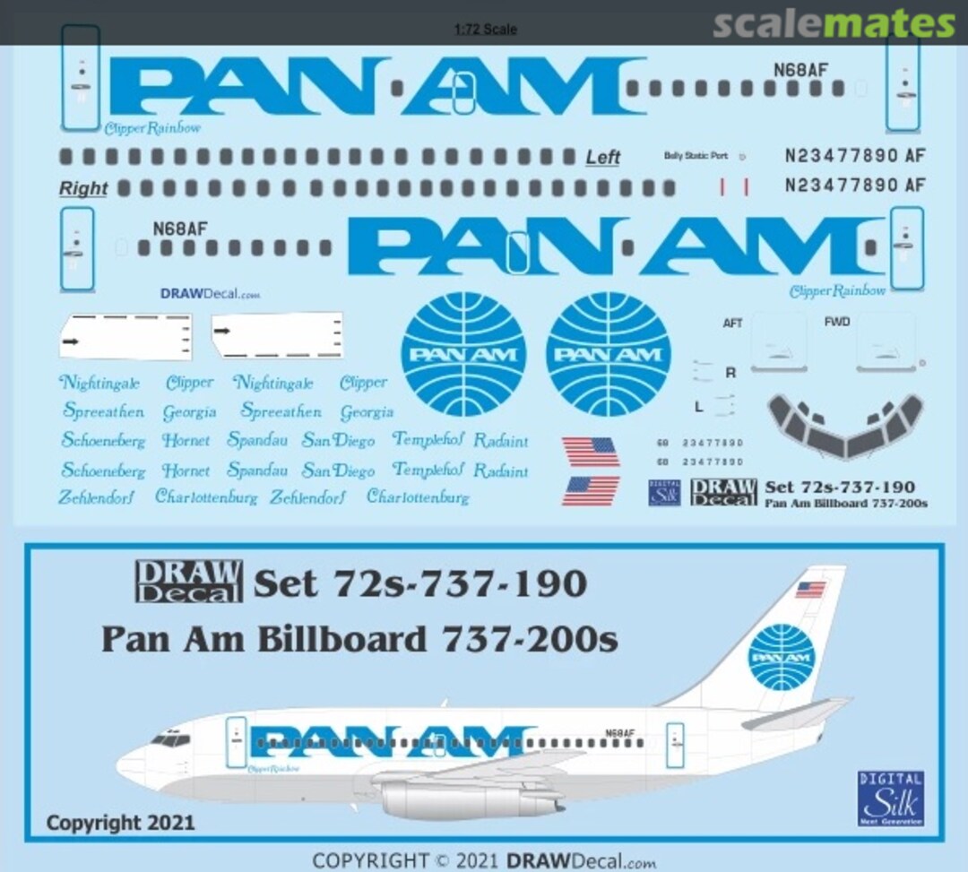 Boxart Pan Am Billboard 737-200s 72-737-190 Draw Decal Boxart Pan Am Billboard 737-200s 72-737-190 Draw Decal