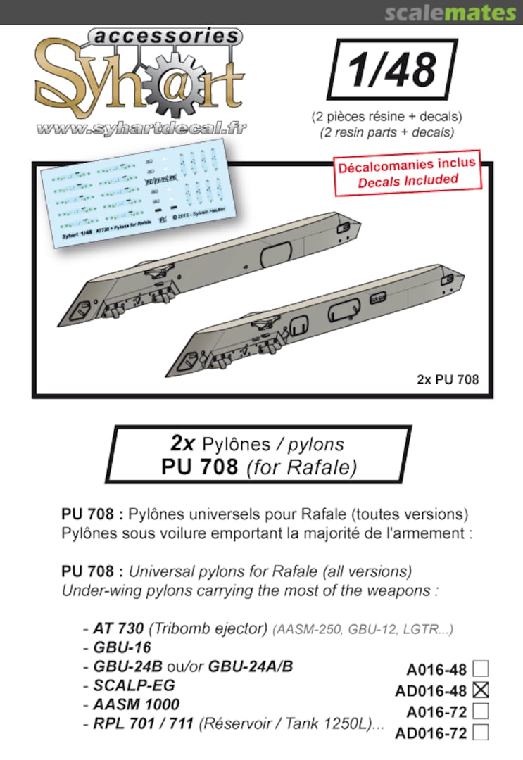 Boxart pylons PU 708 for Rafale AD016-48 Syhart Boxart pylons PU 708 for Rafale AD016-48 Syhart