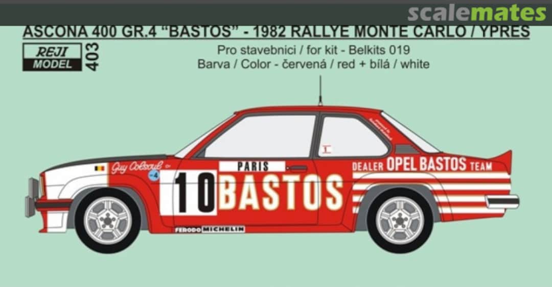 Boxart Opel Ascona 400 Group 4 sponsored by Bastos #3, 10 403 REJI Model Boxart Opel Ascona 400 Group 4 sponsored by Bastos #3, 10 403 REJI Model