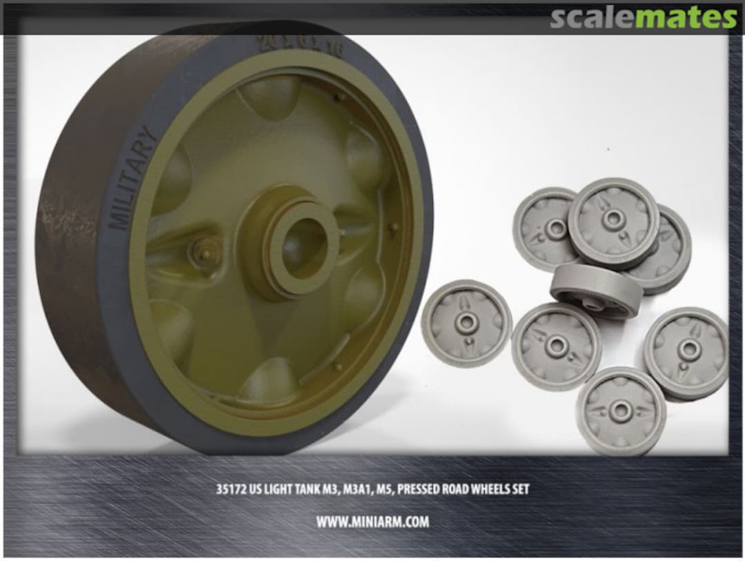 Boxart US Light Tank M3, M3A1, M5 Pressed Road Wheels Set 35172 Miniarm Boxart US Light Tank M3, M3A1, M5 Pressed Road Wheels Set 35172 Miniarm
