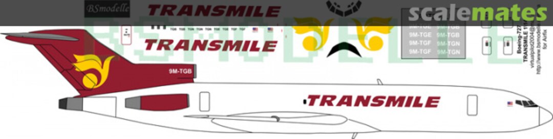 Boxart Boeing 727 TRANSMILE Decal BSM144030 BSmodelle Boxart Boeing 727 TRANSMILE Decal BSM144030 BSmodelle