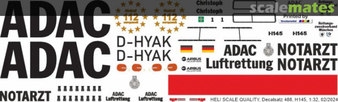 Boxart H145 / EC 145T2 - ADAC - D-HYAK Christoph 1 - RZV München Decal 488 Heli Scale Quality Boxart H145 / EC 145T2 - ADAC - D-HYAK Christoph 1 - RZV München Decal 488 Heli Scale Quality
