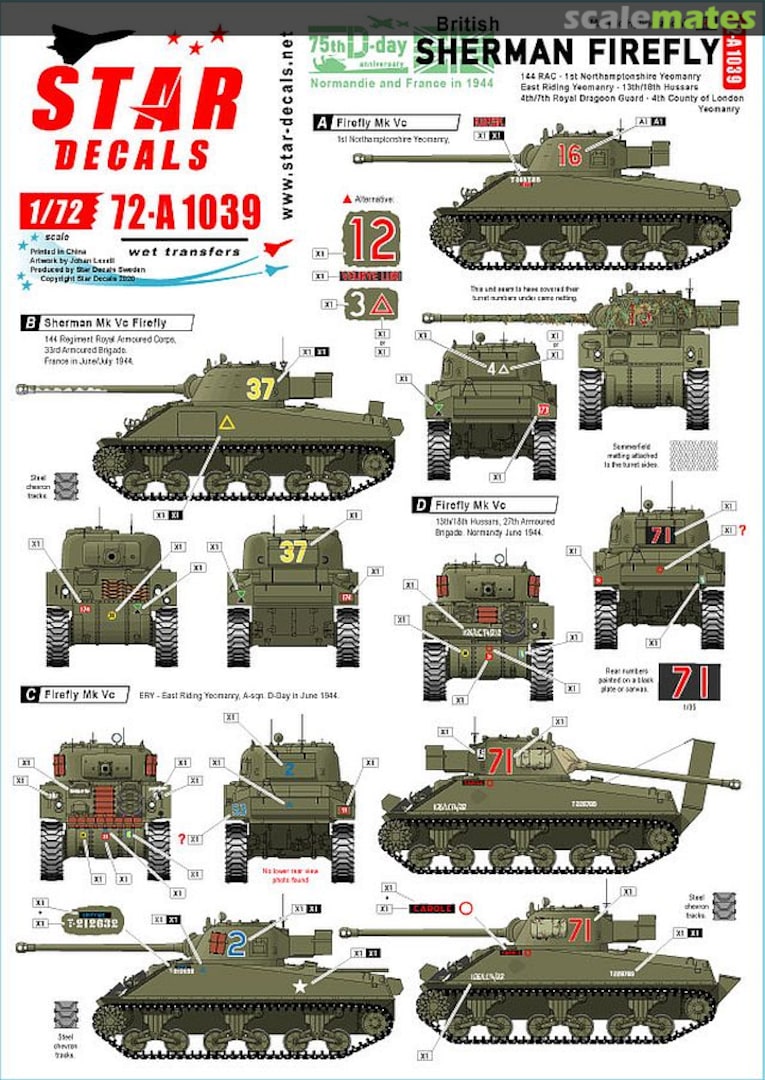 Boxart British Sherman Firefly 72-A1039 Star Decals Boxart British Sherman Firefly 72-A1039 Star Decals