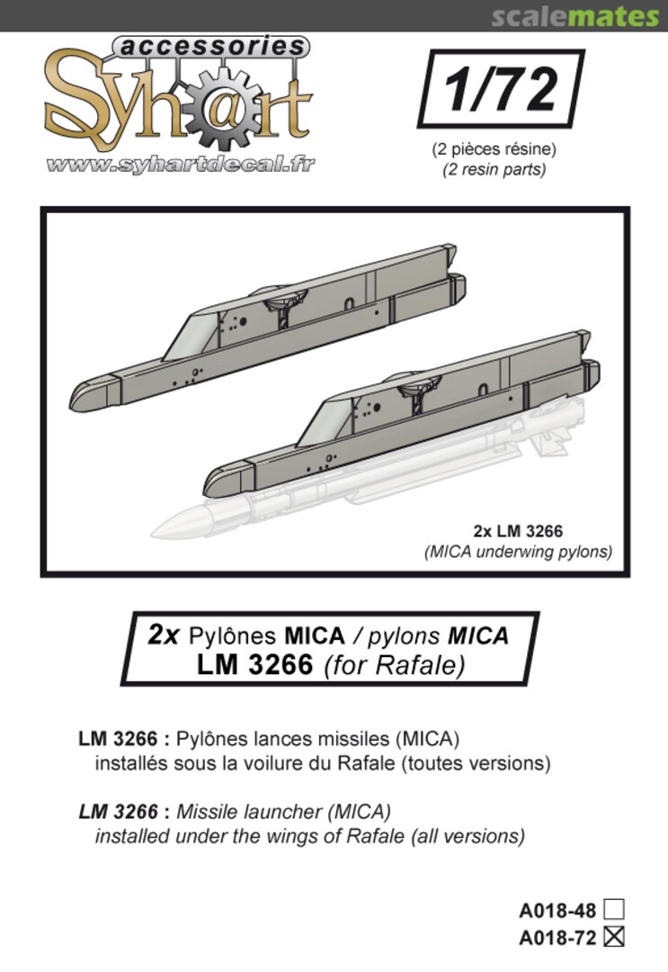 Boxart 2x underwing MICA pylons "LM 3266" (for Rafale) A018-72 Syhart Boxart 2x underwing MICA pylons "LM 3266" (for Rafale) A018-72 Syhart