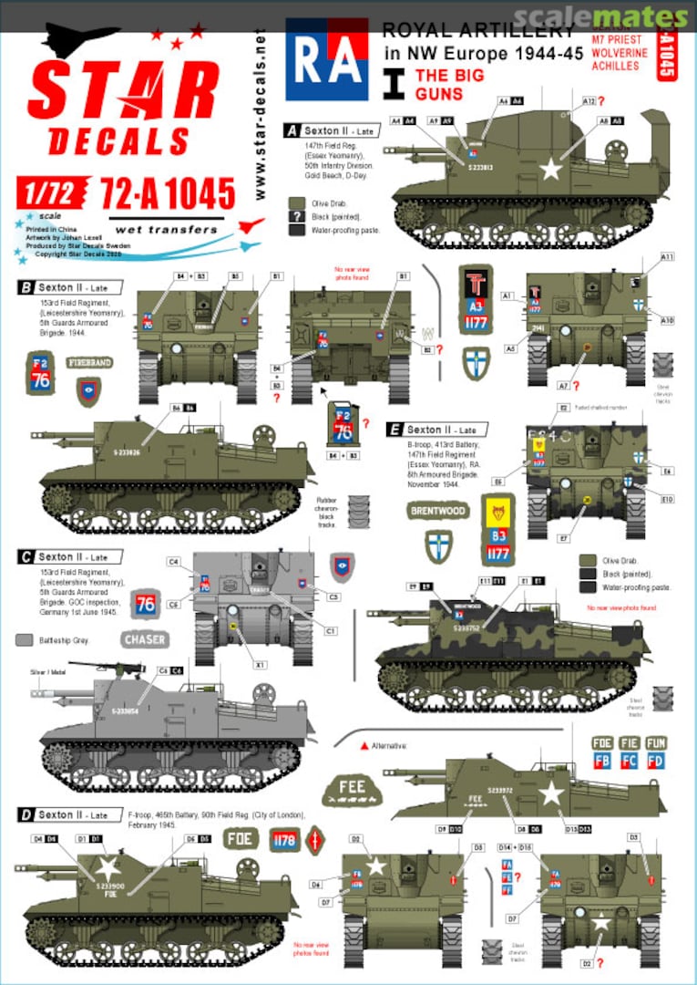 Boxart Royal Artillery # 1 72-A1045 Star Decals