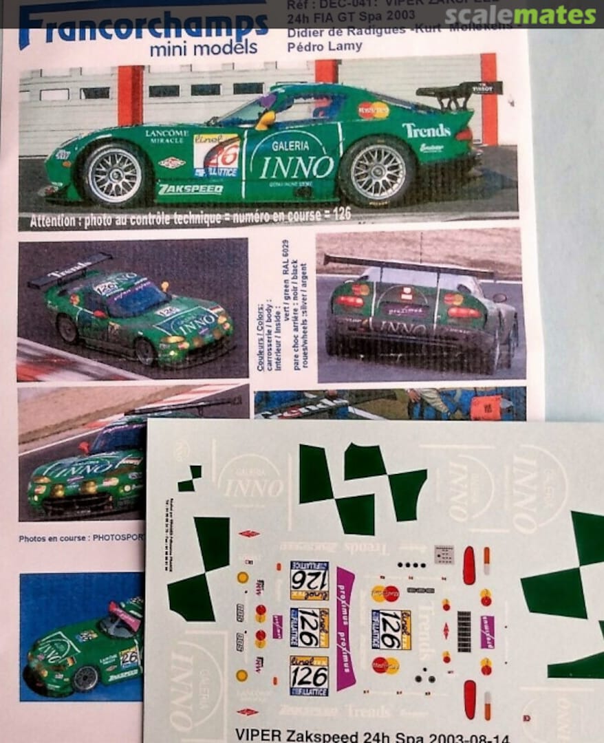 Boxart Chrysler Viper GTS-R #C36 "GALERIA INNO" DEC-041 Francorchamps Mini Models Boxart Chrysler Viper GTS-R #C36 "GALERIA INNO" DEC-041 Francorchamps Mini Models