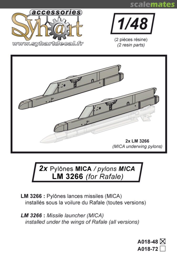 Boxart 2x underwing MICA pylons "LM 3266" (for Rafale) A018-48 Syhart Boxart 2x underwing MICA pylons "LM 3266" (for Rafale) A018-48 Syhart