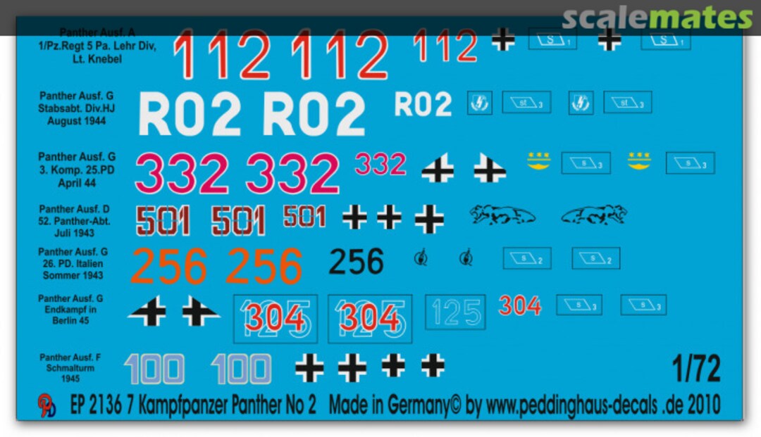 Boxart 7 verschiedene Panther Kampfpanzer 72 2136 Peddinghaus-Decals Boxart 7 verschiedene Panther Kampfpanzer 72 2136 Peddinghaus-Decals