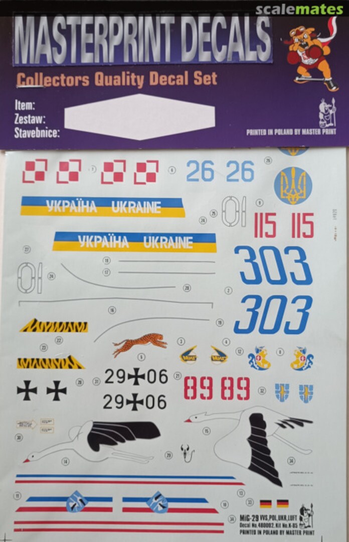 Boxart MiG-29 VVS, Pol, Ukr, Luft 480002 Master Print Boxart MiG-29 VVS, Pol, Ukr, Luft 480002 Master Print
