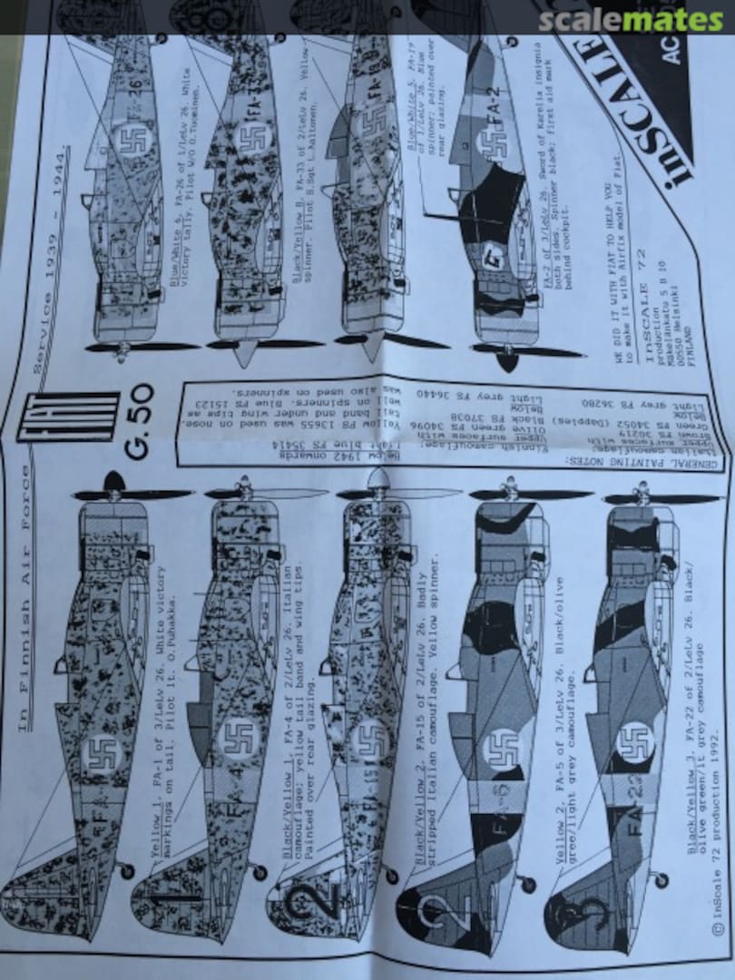 Boxart Fiat G.50 In Finnish Air Force Service 1939-1944 AC005 InSCALE 72