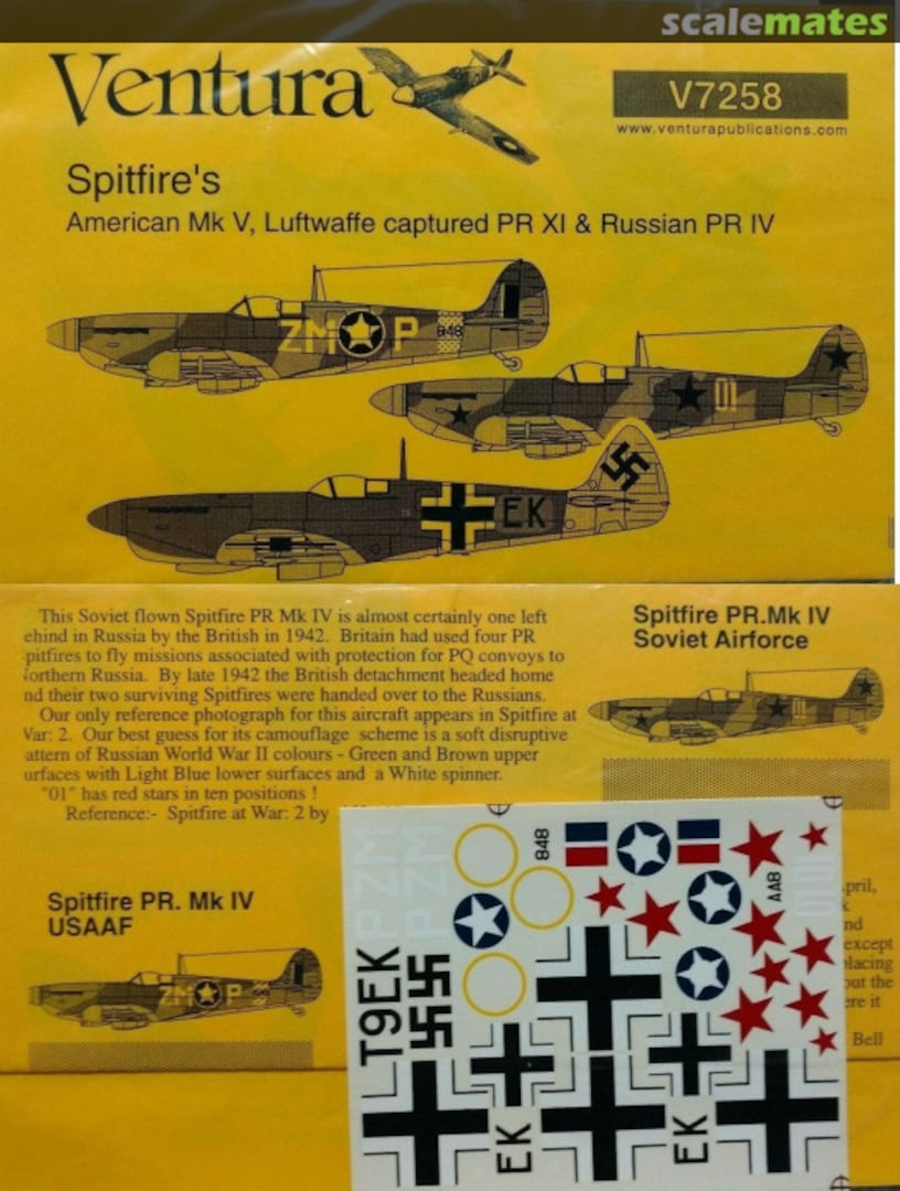 Boxart Spitfire's American Mk V, Luftwaffe captured PR IX & Russian PR IV V7258 Ventura Boxart Spitfire's American Mk V, Luftwaffe captured PR IX & Russian PR IV V7258 Ventura