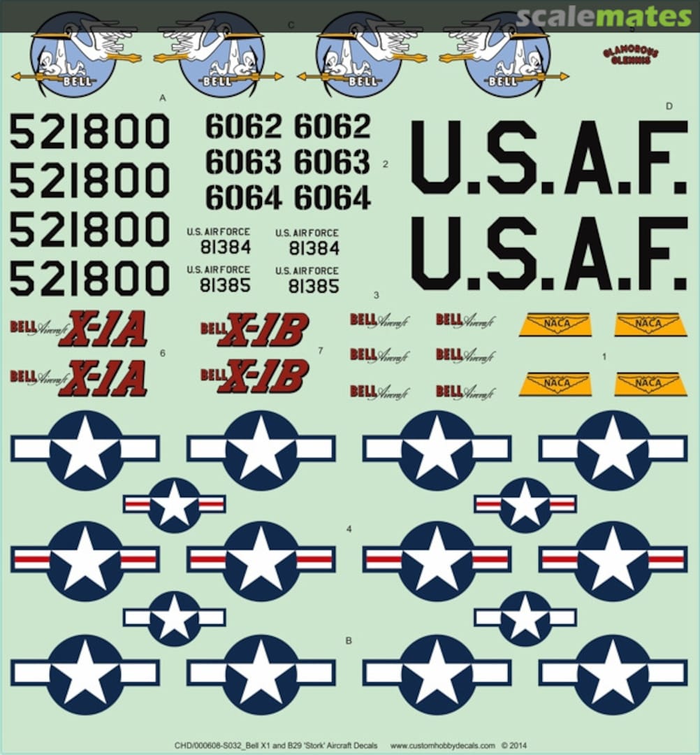 Boxart Bell X-1, X-1A, X-1B and B-29 ‘Stork’ WS-000608-S048-R1 Custom Hobby Decals