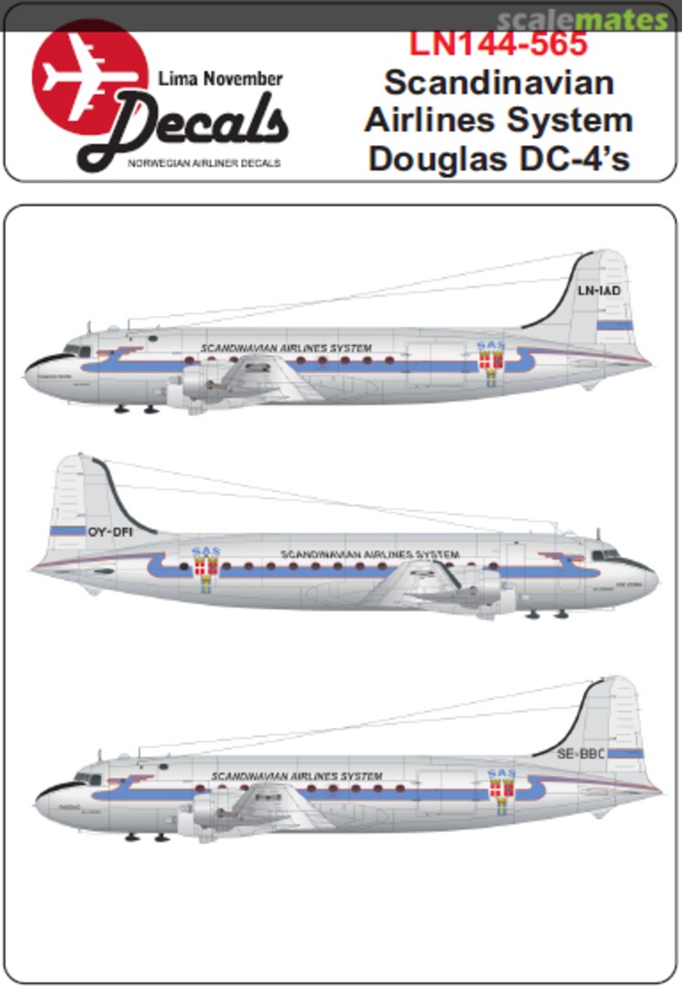Boxart SAS first scheme Douglas C-54 / DC-4 LN144-565 Lima November Decals Boxart SAS first scheme Douglas C-54 / DC-4 LN144-565 Lima November Decals