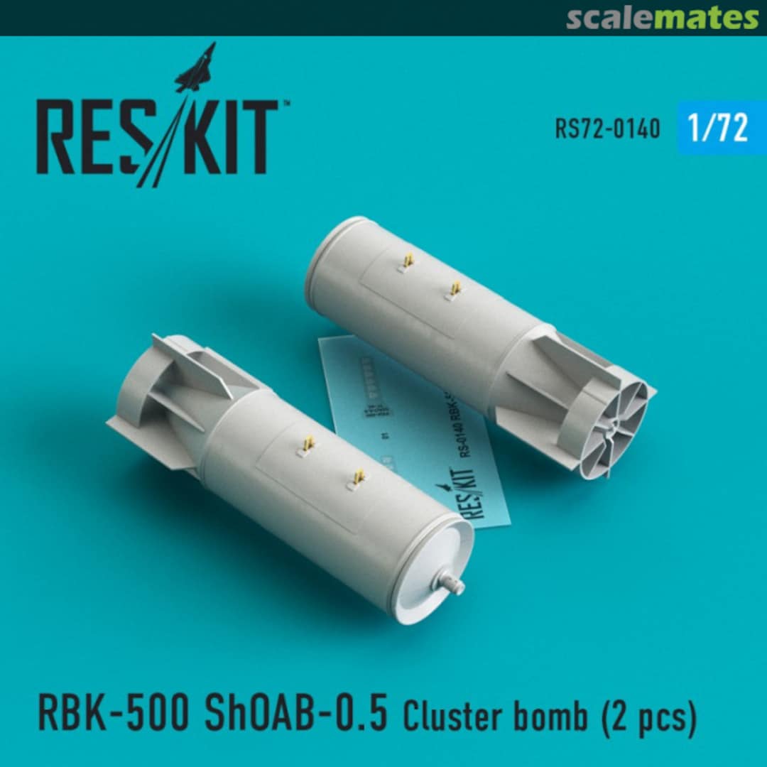 Boxart RBK-500 ShOAB-0.5 Cluster bomb for Su-17/22/24/25/34 (2 pcs) RS72-0140 ResKit Boxart RBK-500 ShOAB-0.5 Cluster bomb for Su-17/22/24/25/34 (2 pcs) RS72-0140 ResKit